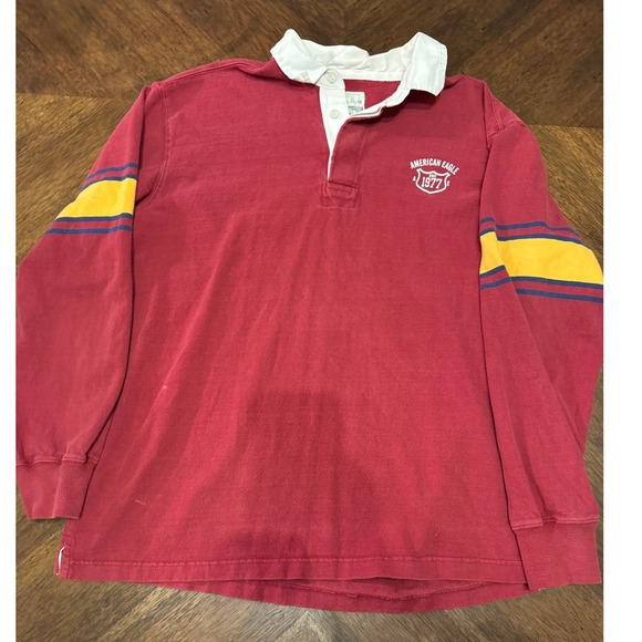 American Eagle Outfitters Other - American Eagle Outfitters Vintage Rugby Shirt Long Sleeve Red Yellow Size L |Q1